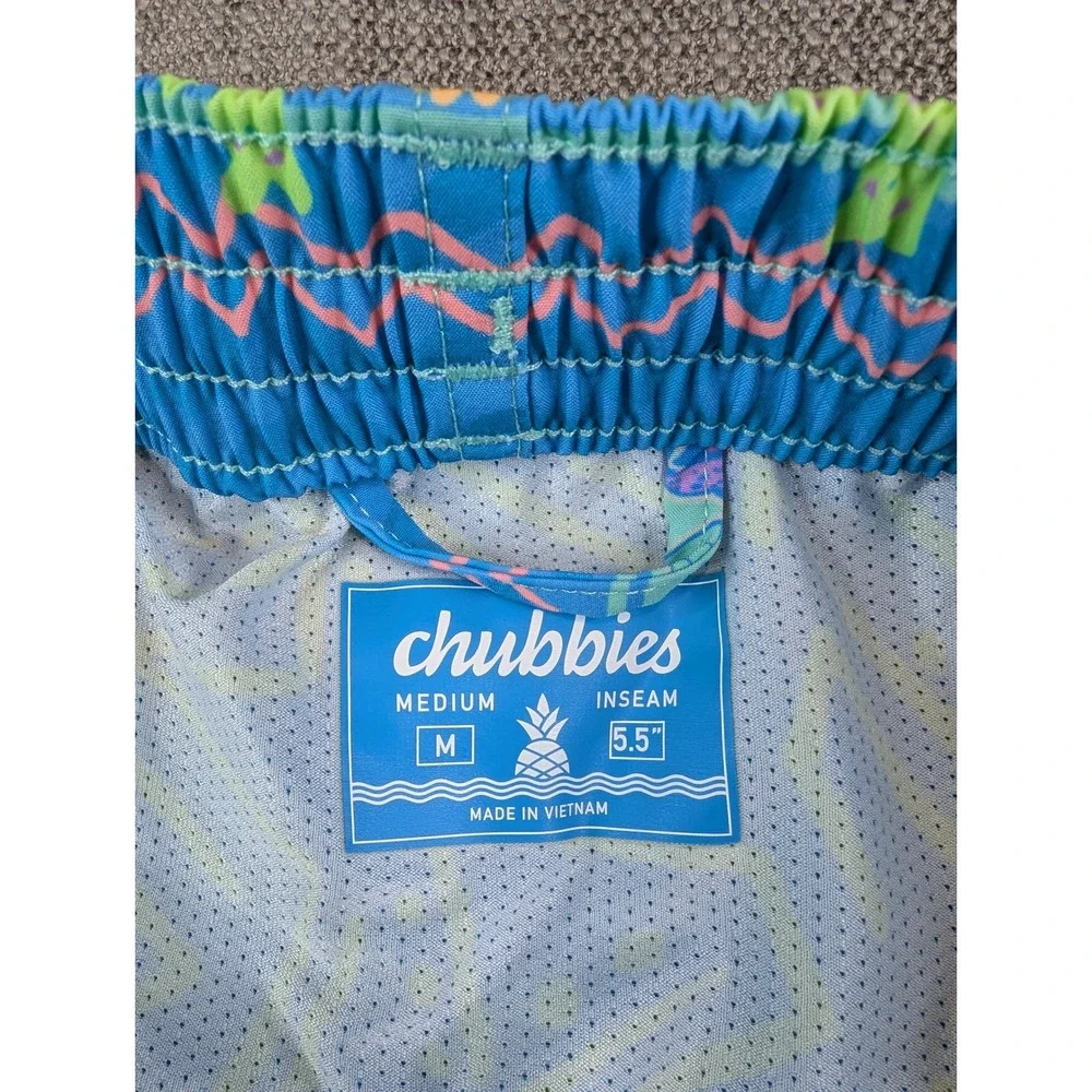 Chubbies Swim Trunks Mens M Blue Pink Seahorse Fish AOP Print 5.5 Inseam Stripes